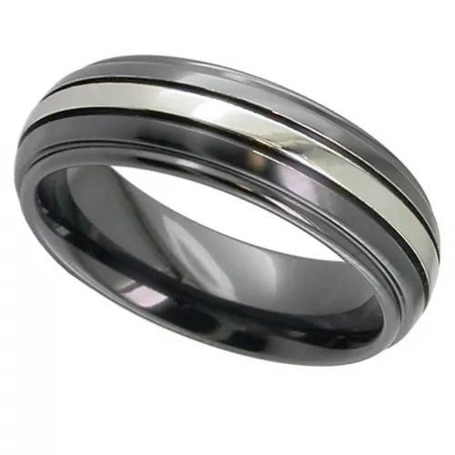 Zirconium Ring with a Central Natural Stripe Section